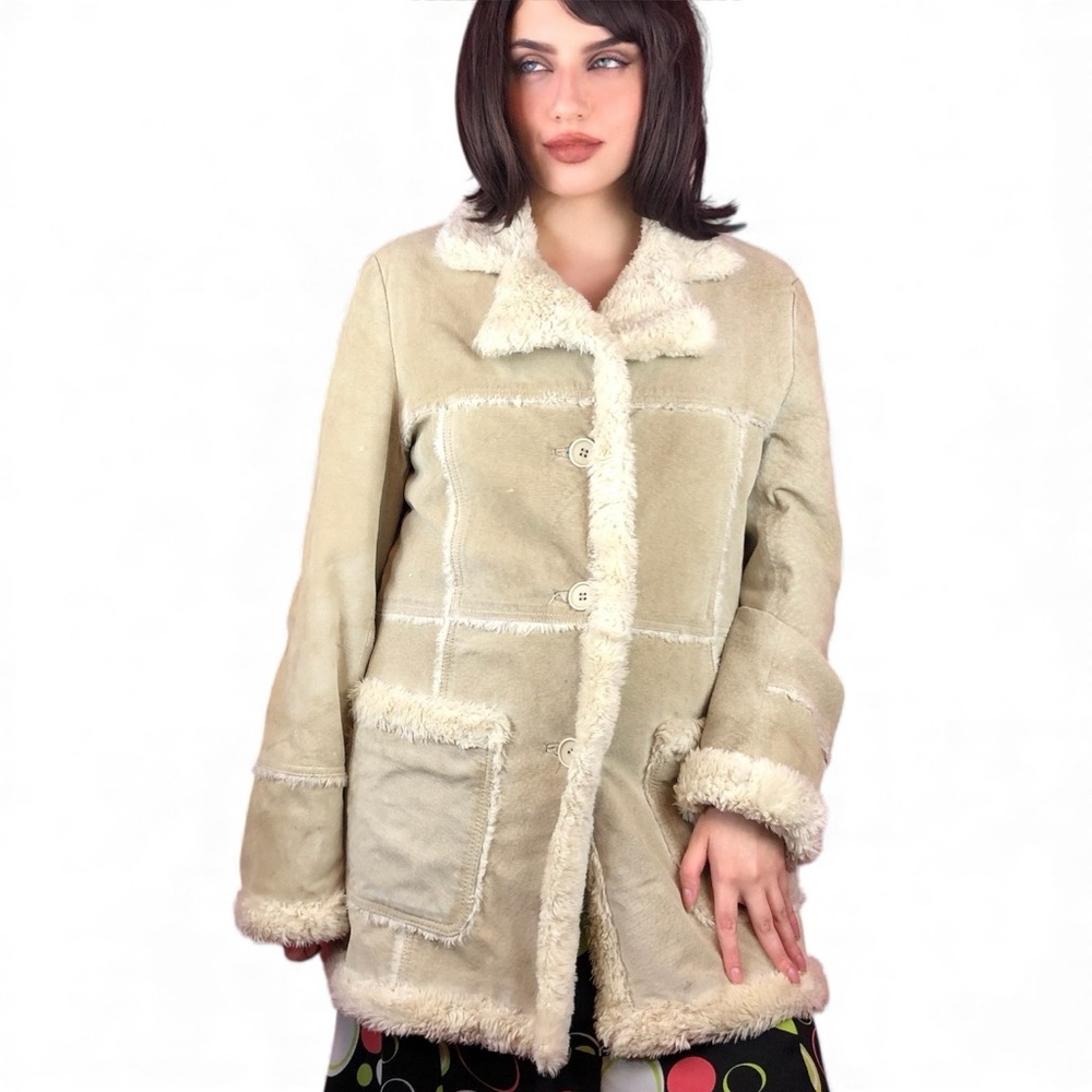 Y2K Cream and Tan Faux Shearling Coat
